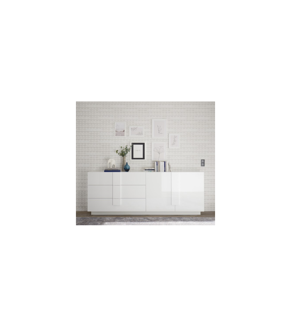 Aparador Jupiter de 2 puertas y 3 cajones – Blanco brillante