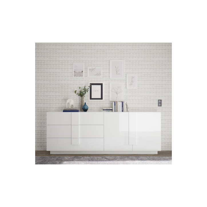 Buffet Jupiter 3 portes et 3 tiroirs – Blanc brillant