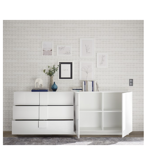 Buffet Jupiter 3 portes et 3 tiroirs – Blanc brillant