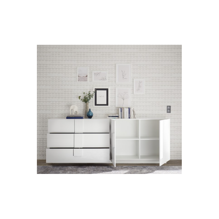 Aparador Jupiter de 2 portas e 3 gavetas – Branco brilhante