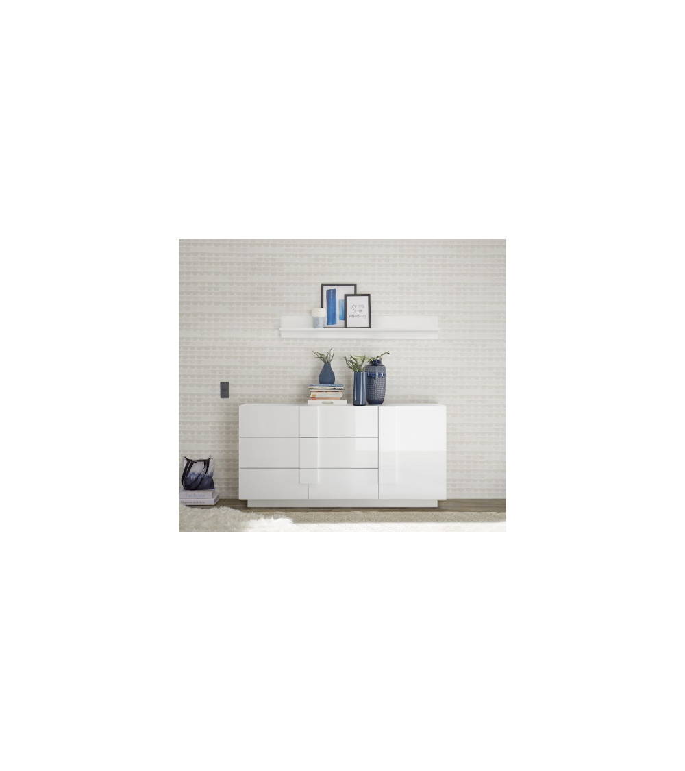 Aparador Jupiter de 1 porta e 3 gavetas – Branco brilhante