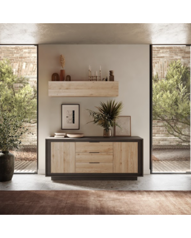 Buffet SKY 2 portes et 3 tiroirs – Finition Mercure / Anthracite