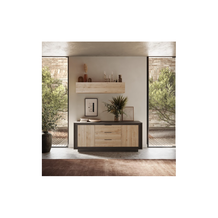 Buffet SKY 2 portes et 3 tiroirs – Finition Mercure / Anthracite