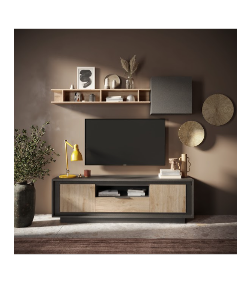 Mueble TV SKY de 2 puertas y 1 cajón – Acabado Mercure / Antracita