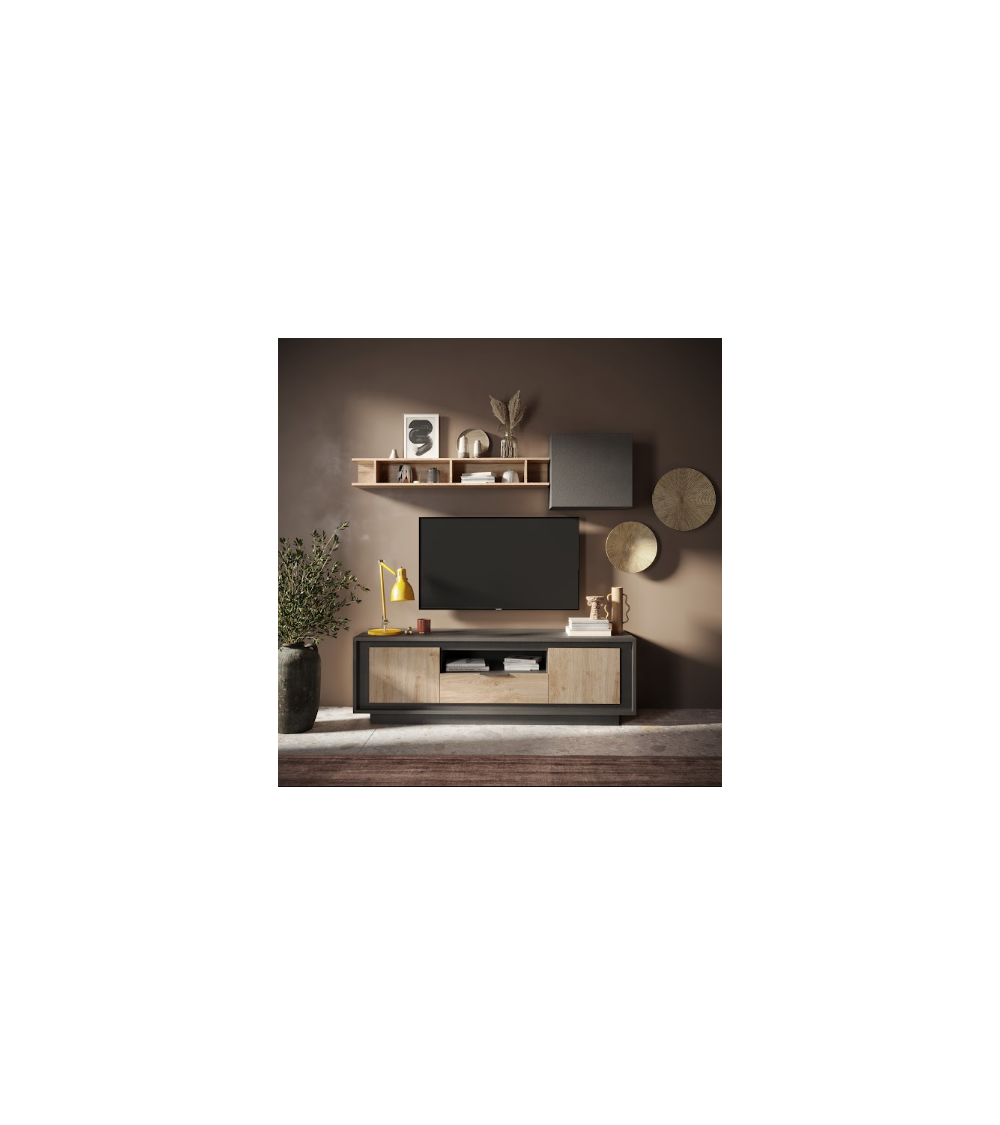 Meuble TV SKY 2 portes et 1 tiroir – Finition Mercure / Anthracite