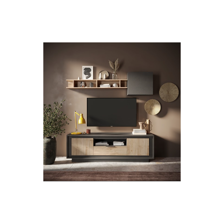 Meuble TV SKY 2 portes et 1 tiroir – Finition Mercure / Anthracite Meuble TV SKY 2 portes et 1 tiroir – Finition Mercure / Anthracite