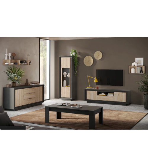 Ensemble meuble TV SKY 3 pièces – Finition Mercure / Anthracite