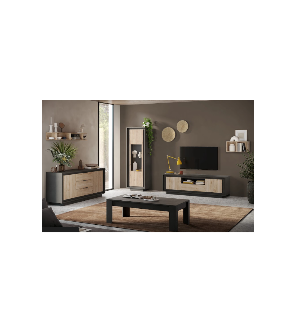 Conjunto de mueble TV SKY de 3 piezas – Acabado Mercure / Antracita