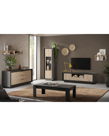 Conjunto de mueble TV SKY de 3 piezas – Acabado Mercure / Antracita