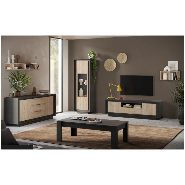 Conjunto de mueble TV SKY de 3 piezas – Acabado Mercure / Antracita Conjunto de mueble TV SKY de 3 piezas – Acabado Mercure / Antracita