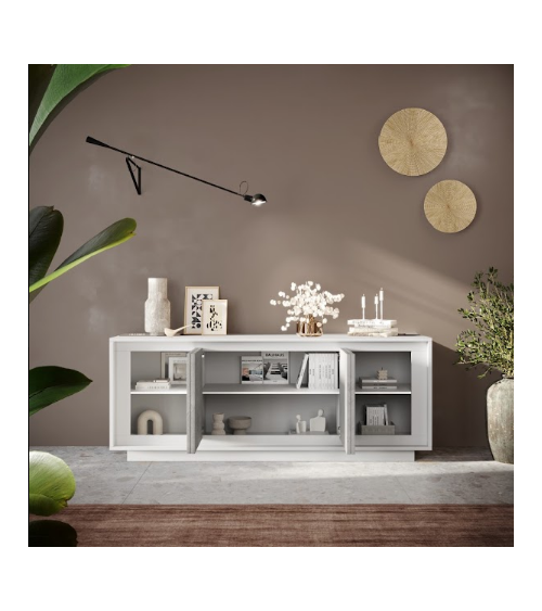 Aparador SKY de 4 puertas – Acabado Blanco mate lacado / Cemento