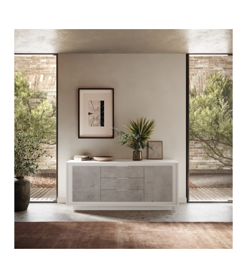 Credenza SKY a a 2 ante e 3 cassetti – Finitura Bianco opaco laccato / Cemento