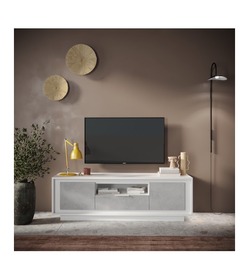 Meuble TV SKY – Finition Blanc mat laqué / Ciment