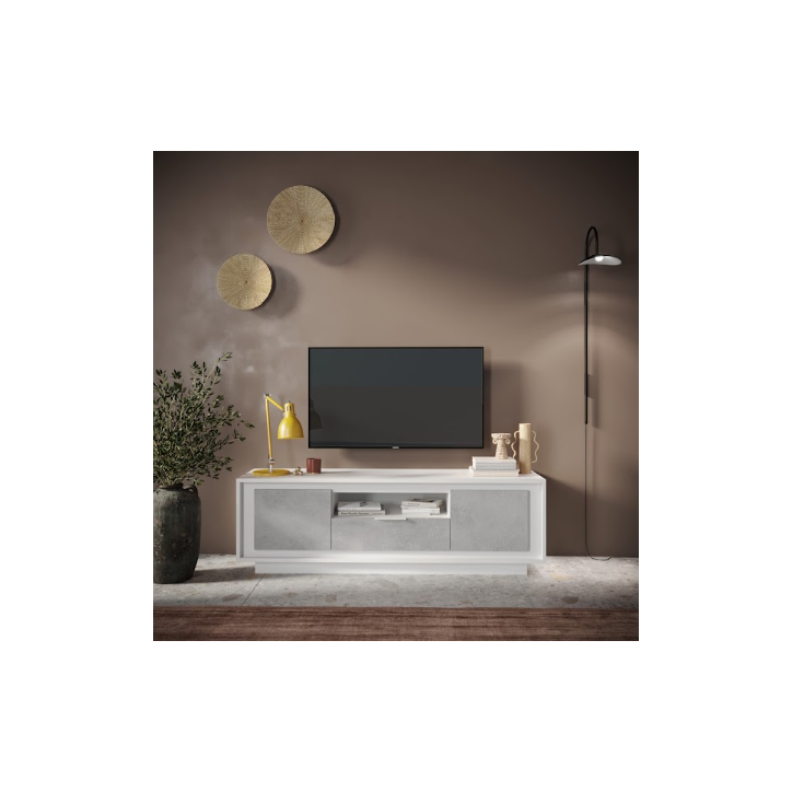 Meuble TV SKY – Finition Blanc mat laqué / Ciment