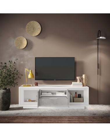 Meuble TV SKY – Finition Blanc mat laqué / Ciment