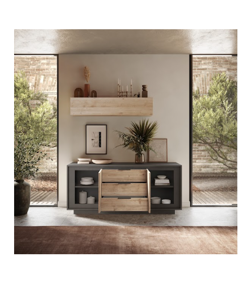 Ensemble meuble TV SKY 3 pièces – Finition Mercure / Anthracite