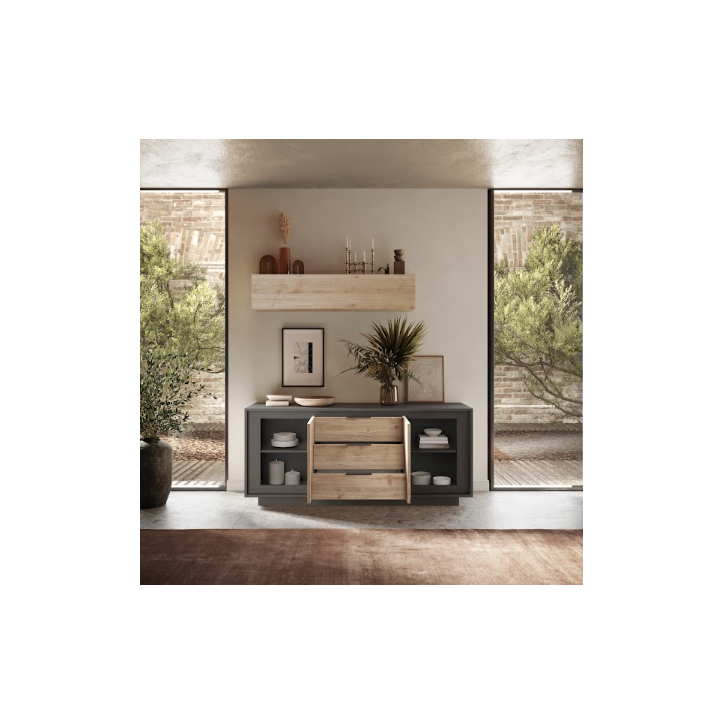 Conjunto de móvel de TV SKY de 3 peças – Acabamento Mercure / Antracite