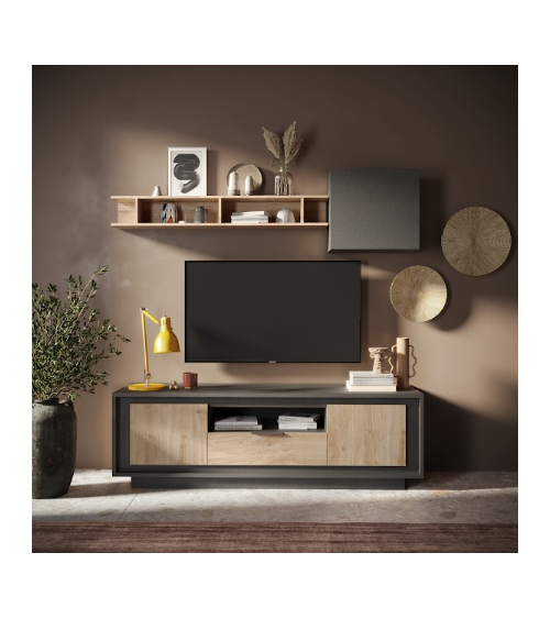 Ensemble meuble TV SKY 3 pièces – Finition Mercure / Anthracite