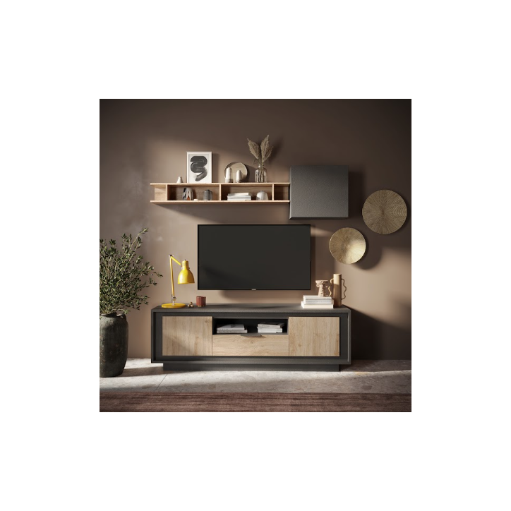 Conjunto de móvel de TV SKY de 3 peças – Acabamento Mercure / Antracite
