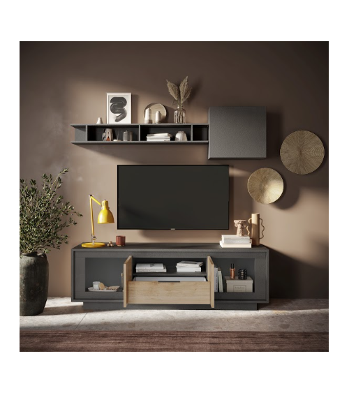 Conjunto de mueble TV SKY de 3 piezas – Acabado Mercure / Antracita