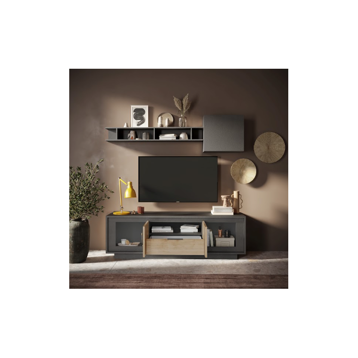Conjunto de móvel de TV SKY de 3 peças – Acabamento Mercure / Antracite
