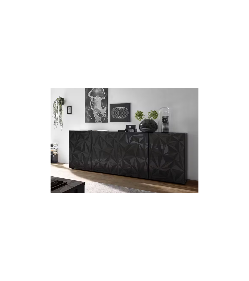Aparador PRISMA de 4 puertas – Diseño geométrico negro