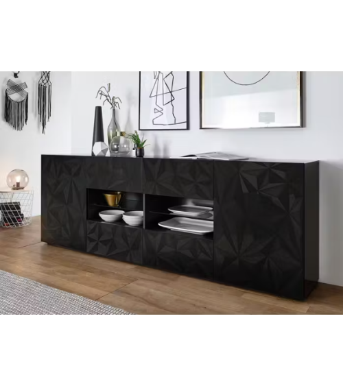 Aparador PRISMA con 2 puertas y 4 cajones – Diseño geométrico negro