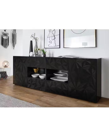 Buffet PRISMA 2 portes et 4 tiroirs – Design géométrique noir