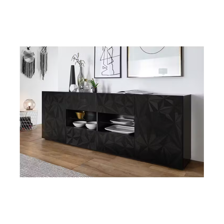 Buffet PRISMA 2 portes et 4 tiroirs – Design géométrique noir Buffet PRISMA 2 portes et 4 tiroirs – Design géométrique noir