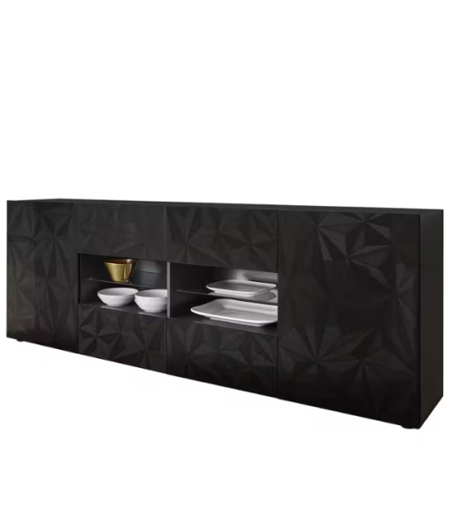 Aparador PRISMA con 2 puertas y 4 cajones – Diseño geométrico negro