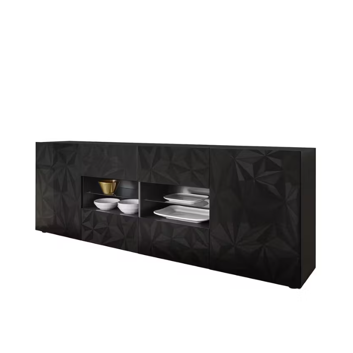 Buffet PRISMA 2 portes et 4 tiroirs – Design géométrique noir Buffet PRISMA 2 portes et 4 tiroirs – Design géométrique noir