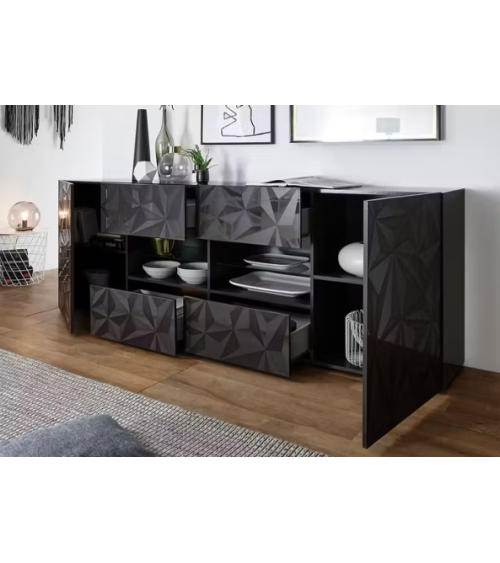 Aparador PRISMA com 2 portas e 4 gavetas – Design geométrico preto