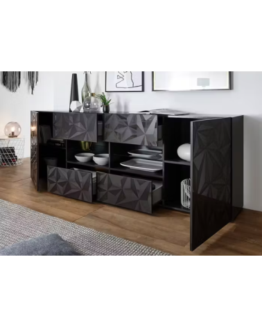 Aparador PRISMA com 2 portas e 4 gavetas – Design geométrico preto
