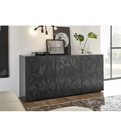 Buffet PRISMA 3 portes – Design géométrique noir