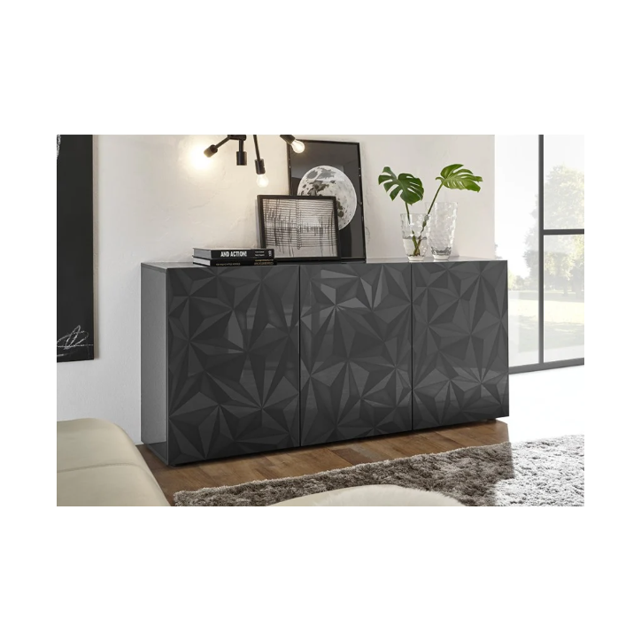 Aparador PRISMA de 3 portas – Design geométrico preto