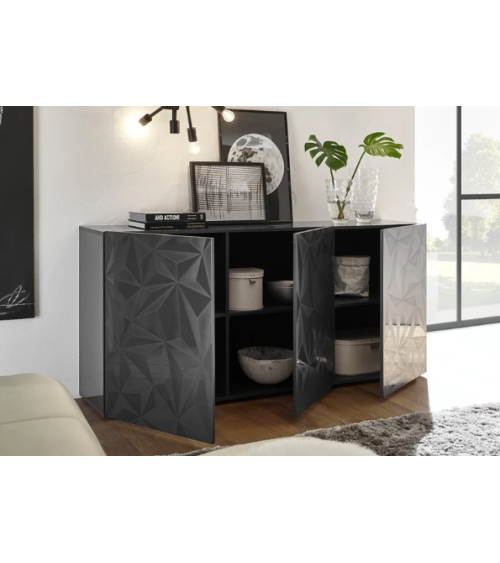 Buffet PRISMA 3 portes – Design géométrique noir