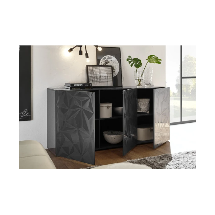 Aparador PRISMA de 3 portas – Design geométrico preto