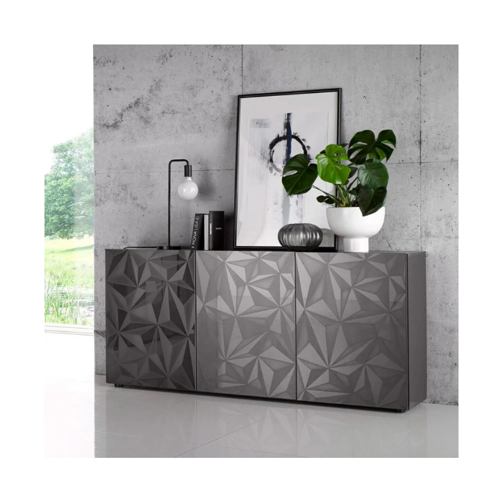 Buffet PRISMA 3 portes – Design géométrique noir