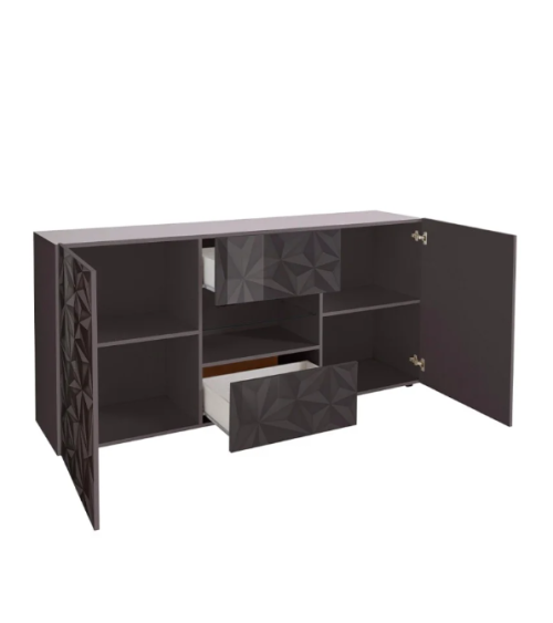 Buffet PRISMA 2 portes et 2 tiroirs – Design géométrique noir avec niche centrale