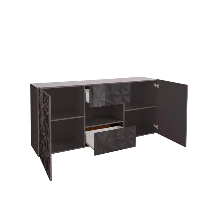 Madia PRISMA con 2 ante e 2 cassetti – Design geometrico nero con vano centrale