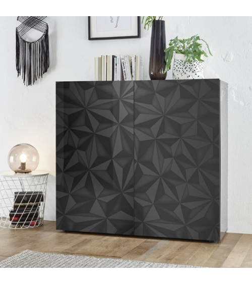 Aparador PRISMA alto de 2 puertas – Diseño geométrico negro