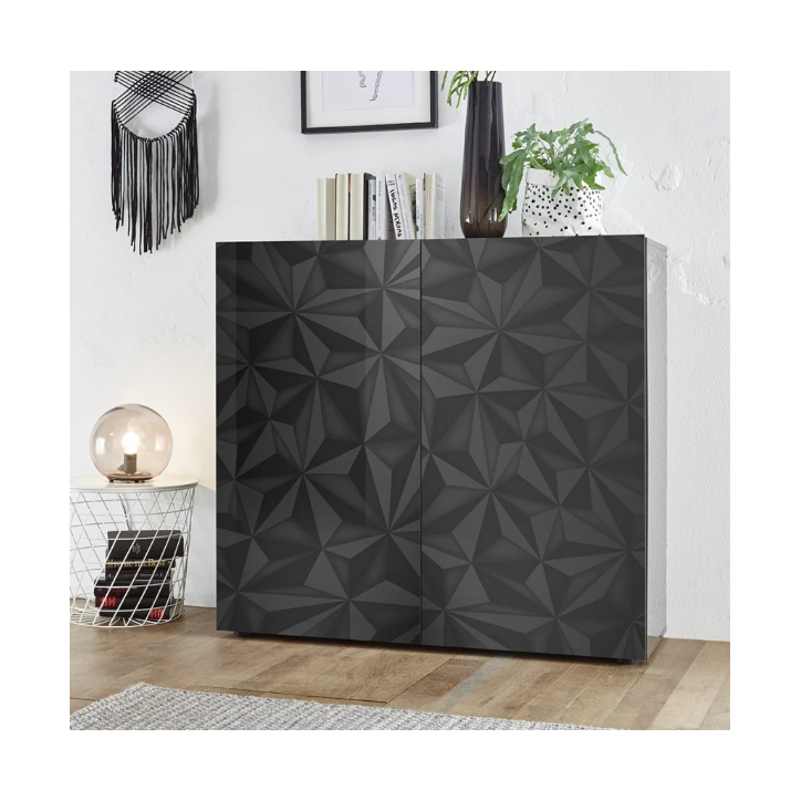 Aparador PRISMA alto de 2 puertas – Diseño geométrico negro