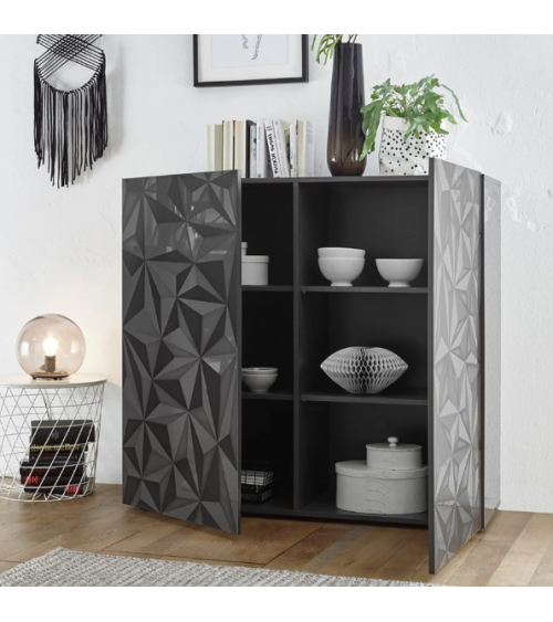 Buffet PRISMA haut 2 portes – Design géométrique noir
