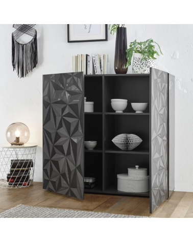 Aparador PRISMA alto de 2 puertas – Diseño geométrico negro