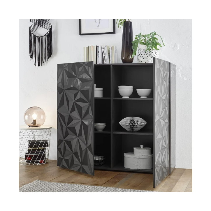 Buffet PRISMA haut 2 portes – Design géométrique noir