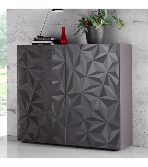 Buffet PRISMA haut 2 portes – Design géométrique noir