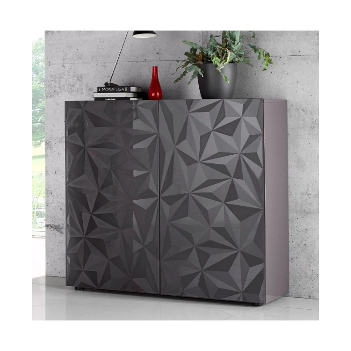 Aparador PRISMA alto de 2 puertas – Diseño geométrico negro