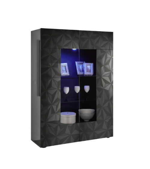 Vitrina alta PRISMA de 2 puertas – Diseño geométrico negro con parte acristalada