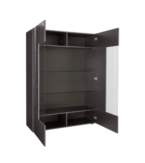 Vitrine haute PRISMA 2 portes – Design géométrique noir avec partie vitrée