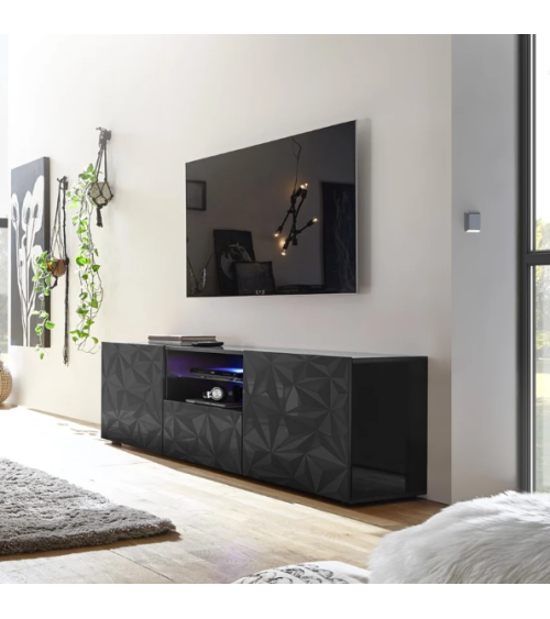 Mobile TV PRISMA con 2 ante e 1 cassetto – Design geometrico nero